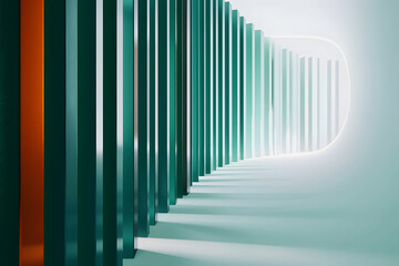 Naklejka premium Abstract image of a wave pattern created by rows of green and orange ribbons on white