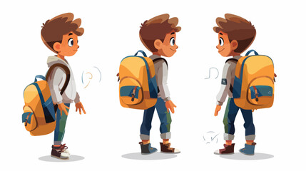 Kids student boy With A Backpack set Vector illustration