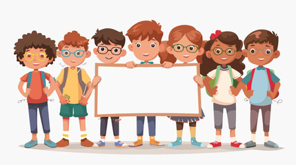 Kids student hold a blank board Vector illustration.