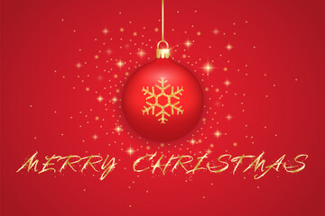 Red Christmas ball with snowflakes. New Year background for greeting card