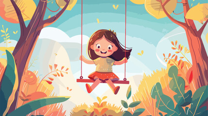 little girll playing in a swing Vector style