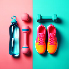 Dynamic Fitness Duo: Bright Sneakers and Colorful Gear