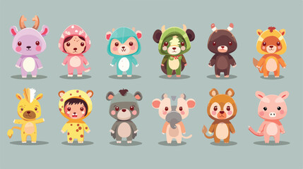 little kid characters in Animals costumes set Vector