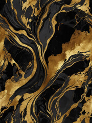 Golden Noir, Liquid Black Marble Enhanced with Gilded Textures, Abstract Luxury Illustration