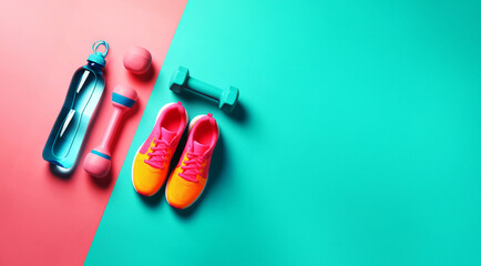 Dynamic Fitness Duo: Bright Sneakers and Colorful Gear