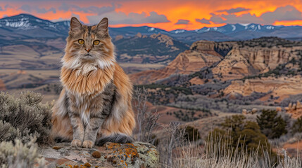Obraz premium A cat is sitting on a rock in a desert