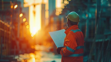 Obraz premium Smart civil engineer inspects and works outdoors on a structure building site with blueprints. Concept of engineering and architecture.