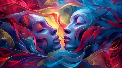 AI generated illustration of women in a vibrant psychedelic painting embracing each other