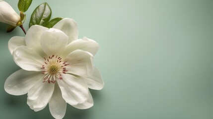 Elegant White Magnolia Flower on Green Background