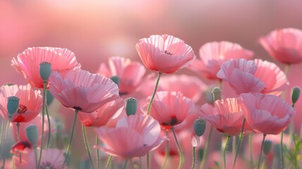 Soft Pink Poppies Bathed in Sunset Light