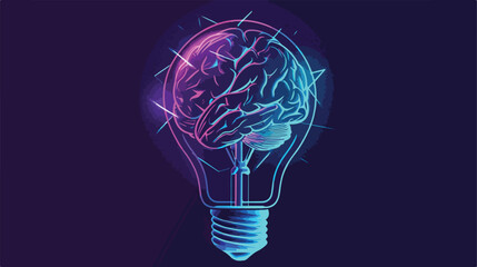 Light bulb with brain inside in degraded blue to purp