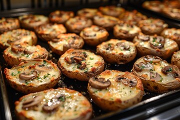 Close Up of a Tray of Food With Mushrooms