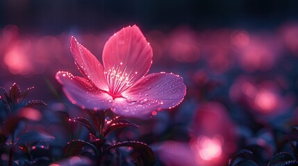   Close-up of a pink flower with water droplets on its petals and a blurry background