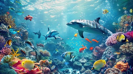 Marine animals in natural habitat. Generative Ai