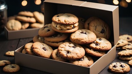 Box of freshly baked cookies in a luxury but familiar design. AI Generated