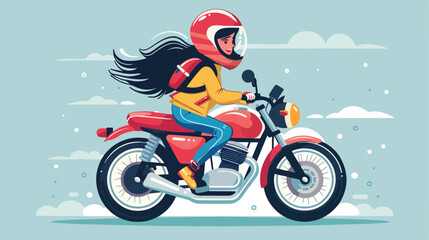 Little girl riding red motorcycle Flat design Vector