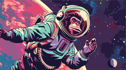 Monkey Astronaut in space cartoon Vector style