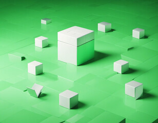 Stand out from the crowd and different creative idea concept, big box with smaller boxes on green background