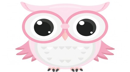   An owl with large eyes and a broad grin is perched against a white backdrop