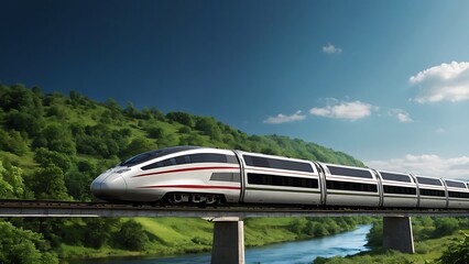 High-Speed Train Amidst Scenic Landscape