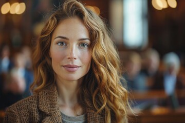 Obraz premium Elegant portrait of a woman with deep curly hair and a subtle, composed smile