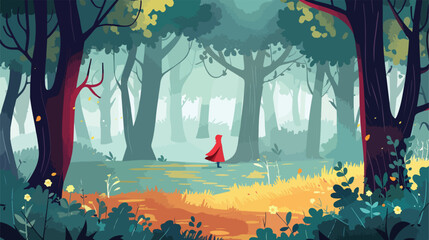 Little Red Riding Hood fairy tale woodland forest Vector