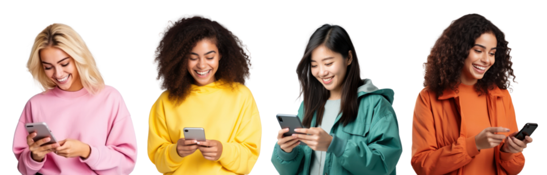 People using mobile phone png cut out element set