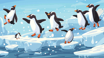 north pole arctic penguin on ice are jumping with vector