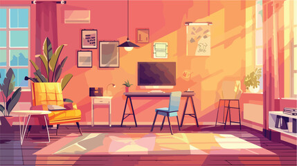 Living room with furniture workspace Vector illustration
