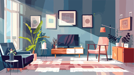 Living room with tv furniture workspace Vector illustration