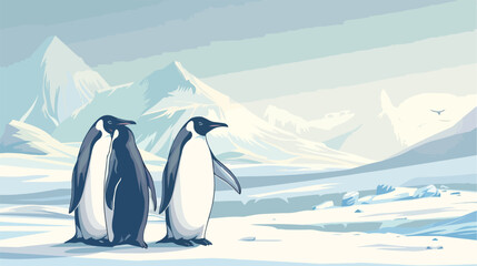 North pole penguins winter arctic landscape background