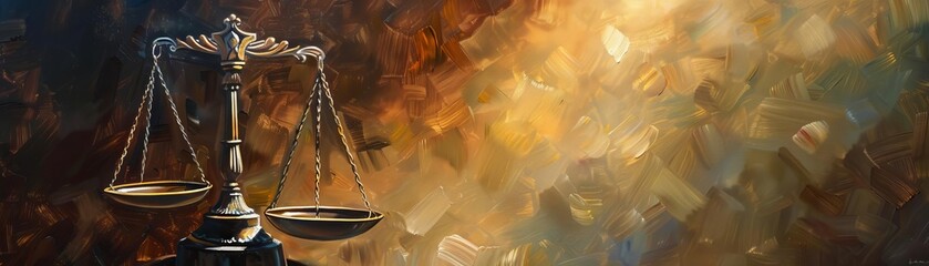 Capture the brilliance of justice with a Renaissance-like oil painting of the Scales of Justice icon at a tilted angle