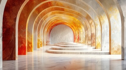3d abstract geometric background with arch in white and gold colors background wallpaper