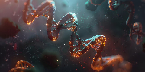 Cadeia de DNA dupla hélice em cores vibrantes brilhantes