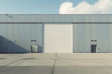 minimal warehouse building with white gate door mock up