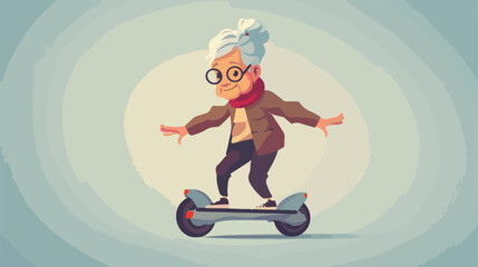 Old Woman On Hoverboard Vector 