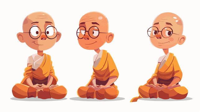 Man buddhist monk cartoon characters Vector illustration