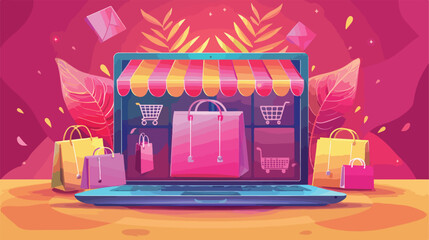 Online shopping laptop concept Vector style 
