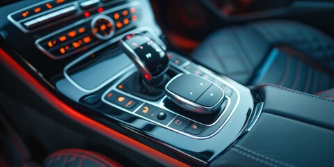 Modern car interior details. Automatic gearbox. Modern car interior details.