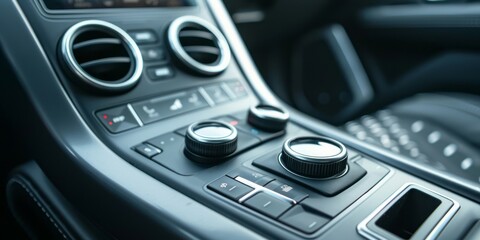 Modern car interior details. Close up view of the control panel.