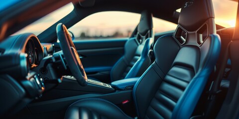 Modern car interior. Interior of prestige modern car. Comfortable leather seats.