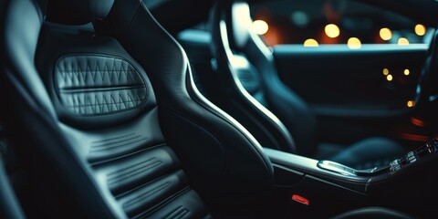 Modern car interior. Interior of prestige modern car. Comfortable leather seats. Modern car interior details. Car detailing.