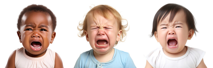 Crying babies png cut out element set