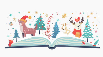 Open book of North pole animal flat design background