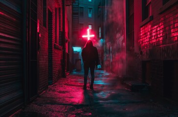 Man with neon cross