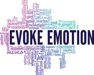 Evoke Emotions word cloud conceptual design isolated on white background.