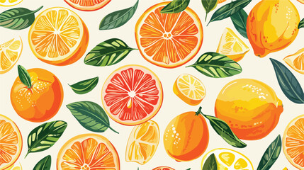 oranges and lemon fruit Seamless pattern background Vector