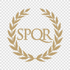 Golden Laurel Wreath with SPQR Motto, Symbol of the Roman Empire on Transparent Background
