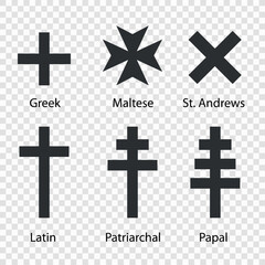 Fototapeta premium Collection of Christian Cross Variants on Transparent Background