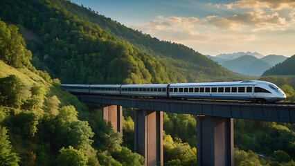 Obraz premium High-Speed Train Amidst Scenic Landscape